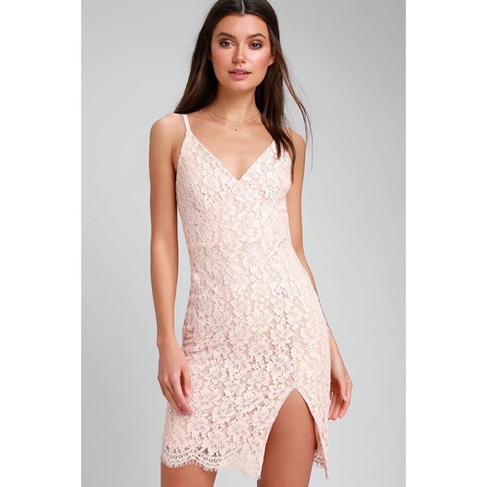 Lulus She's A Knockout Blush Lace Sleeveless Bodycon Dress Pink - Size S